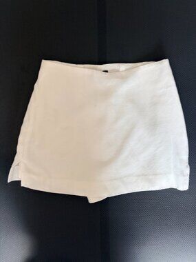 Express Editor Linen-Blend Mini Skort, white, size 0